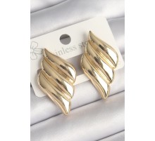 Pirinç Gold Renk 3 Sıralı Dalgalı Model Kadın Küpe