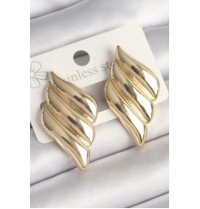 Pirinç Gold Renk 3 Sıralı Dalgalı Model Kadın Küpe