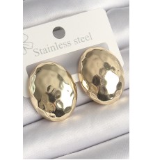 Pirinç Gold Renk İşlemeli Bombe Oval Model Kadın Küpe