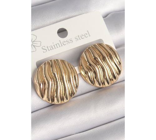 Pirinç Gold Renk İşlemeli Daire Plaka Model Kadın Küpe