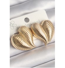 Pirinç Gold Renk İşlemeli Bomba Kalp Model Kadın Küpe