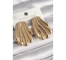 Pirinç Gold Renk İşlemeli İstirdye Model Kadın Küpe