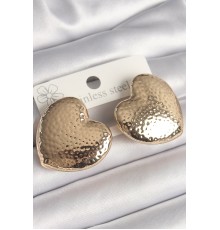 Pirinç Gold Renk İşlemeli Kalp Model Kadın Küpe