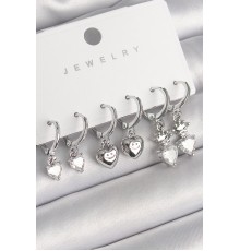 Pirinç Gümüş Renk Sallantı Zirkon Taşlı Kalp Model Taç Detay Kadın Küpe Seti