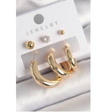 Pirinç Gold Renk Halka Model Zirkon Taşlı Topçuk Detay Kadın Küpe