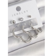 Pirinç Gümüş Renk Kalp Model Zirkon Taş Topçuk Detay Kadın Küpe Seti