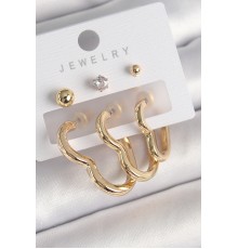 Pirinç Gold Renk Kalp Model Zirkon Taşlı Topçuk Detay Kadın Küpe Seti