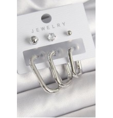 Pirinç Gümüş Renk Halka Model Zirkon Taşlı Topçuk Detay Kadın Küpe Seti