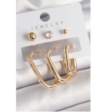 Pirinç Gold Renk Halka Model Zirkon Taş Topçuk Detay Kadın Küpe Seti