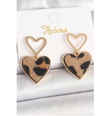 Pirinç Gold Renk Sallantı Leopar Kalp Model Kadın Küpe
