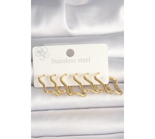 316L Çelik Gold Renk Yıldız Model Kadın Küpe Seti