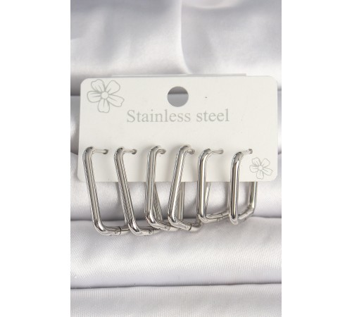 316L Çelik Gümüş Renk Kare Model Kadın Küpe Seti