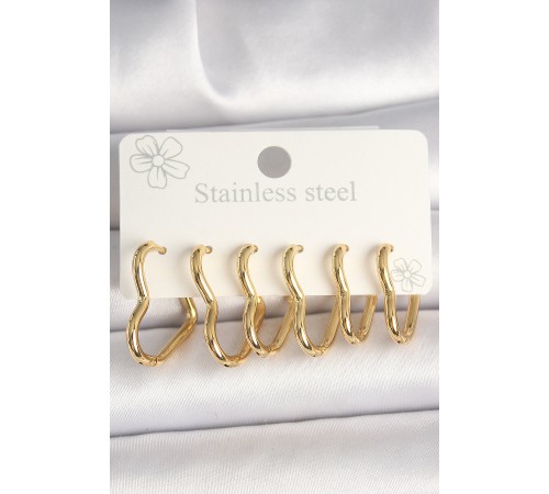 316L Çelik Gold Renk Kalp Model Kadın Küpe Seti