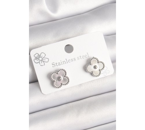 Pirinç Gümüş Renk İşlemeli Yonca Model Kadın Küpe