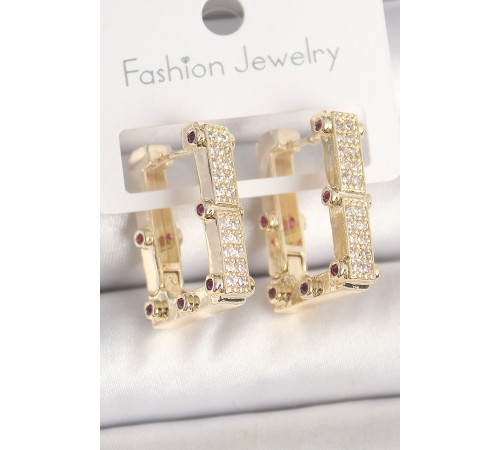 Pirinç Gold Renk Kare Zirkon Taşlı Kadın Küpe