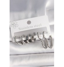 316L Çelik Gümüş Renk Kalp Halka Model Kadın Küpe Seti