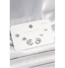 925 Ayar Gümüş Çivi Zirkon Taşlı Hilal Yıldız Model Kadın Küpe Seti