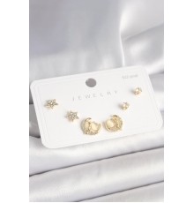 925 Ayar Gümüş Çivi Zirkon Taşlı Hilal Yıldız Model Kadın Küpe Seti