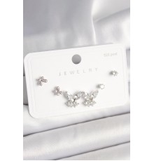 925 Ayar Gümüş Çivi Pirinç Zirkon Taşlı Kelebek Model Kadın Küpe Seti