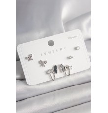 925 Ayar Gümüş Çivi Pirinç Gümüş Renk Zirkon Taşlı Kelebek Model Kadın Küpe Seti
