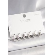 925 Ayar Gümüş Çivi Pirinç Gümüş Renk İşlemeli Halka Model Kadın Küpe Seti