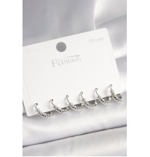 925 Ayar Gümüş Çivi Pirinç Gümüş Renk Kalp İşlemeli Halka Model Kadın Küpe Seti