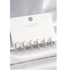 925 Ayar Gümüş Çivi Pirinç Gümüş Renk Sarmal Halka Model Kadın Küpe Seti