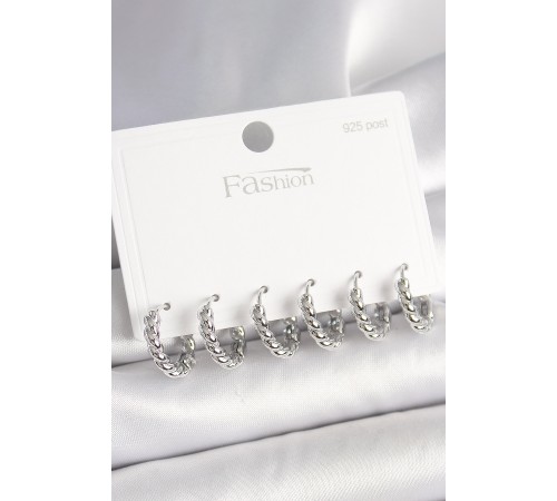 925 Ayar Gümüş Çivi Pirinç Gümüş Renk Sarmal Halka Model Kadın Küpe Seti