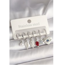 Pirinç Gümüş Renk Zirkon Taşlı Fatma Ana El Figür Kadın Küpe Seti