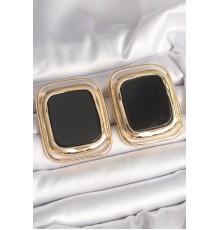 Pirinç Gold Renk Siyah Mineli Kare Model Kadın Küpe