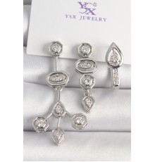 Pirinç Gümüş Renk Zirkon Taşlı Geometrik Model 3'Lü Kadın Kombin Küpe