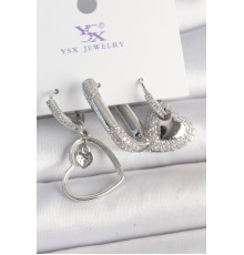 Pirinç Gümüş Renk Sallantı Zirkon Taşlı Kalp Model 3'Lü Kadın Kombin Küpe