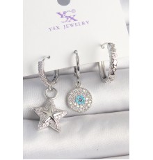 Pirinç Gold Renk Zirkon Taşlı Yıldız Model Nazar Boncuk Detay 3'Lü Kadın Kombin Küpe