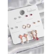 Pirinç Gold Renk Zirkon Taşlı Sallantı İnci Detay 7 Çift Kadın Küpe