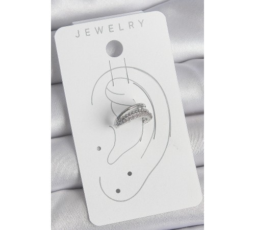 Pirinç Gümüş Renk Zirkon Taşlı 3'Lü Sıralı Kadın Kıkırdak Küpe