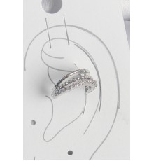 Pirinç Gümüş Renk Zirkon Taşlı 3'Lü Sıralı Kadın Kıkırdak Küpe