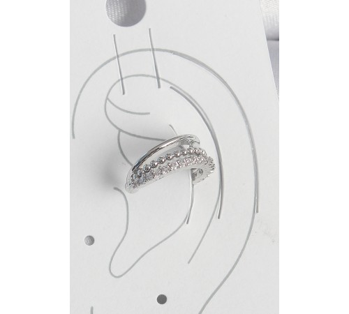 Pirinç Gümüş Renk Zirkon Taşlı 3'Lü Sıralı Kadın Kıkırdak Küpe