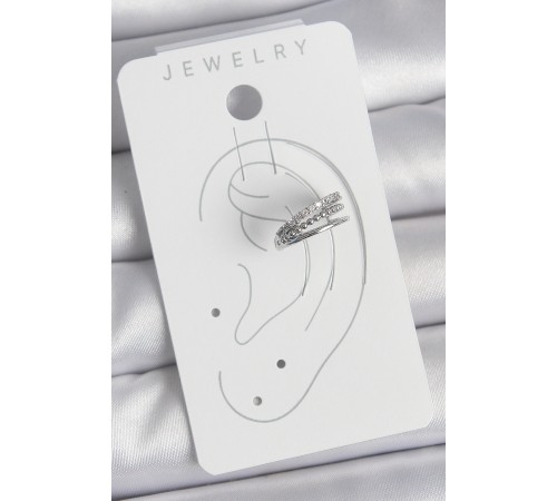 Pirinç Gümüş Renk Zirkon Taşlı 3'Lü Sıralı Model Kadın Kıkırdak Küpe