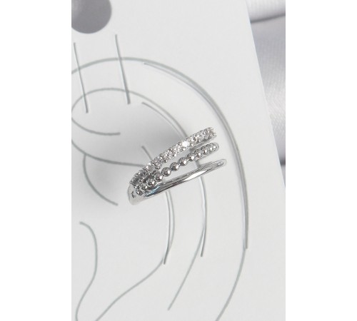 Pirinç Gümüş Renk Zirkon Taşlı 3'Lü Sıralı Model Kadın Kıkırdak Küpe