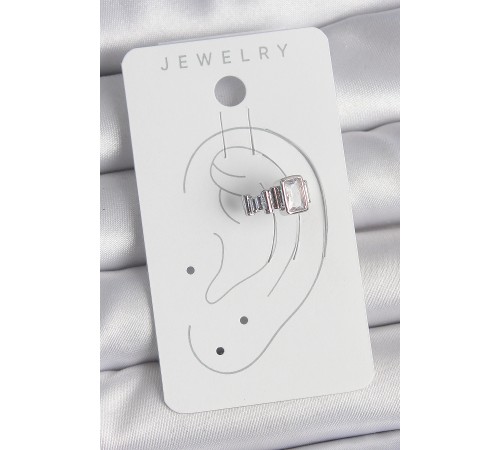 Pirinç Gümüş Renk Kare Zirkon Taşlı Kadın Kıkırdak Model Küpe