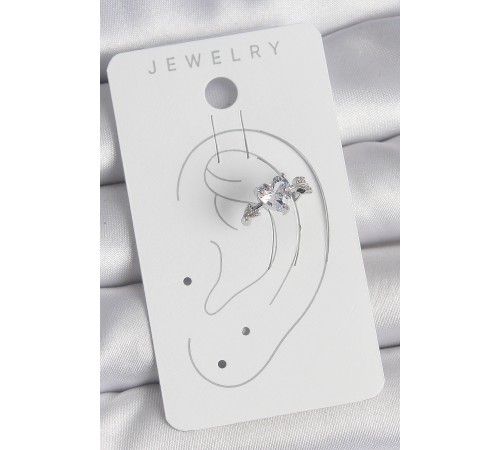 Pirinç Gümüş Renk Zirkon Taşlı Yıldız Model Kadın Kıkırdak Küpe