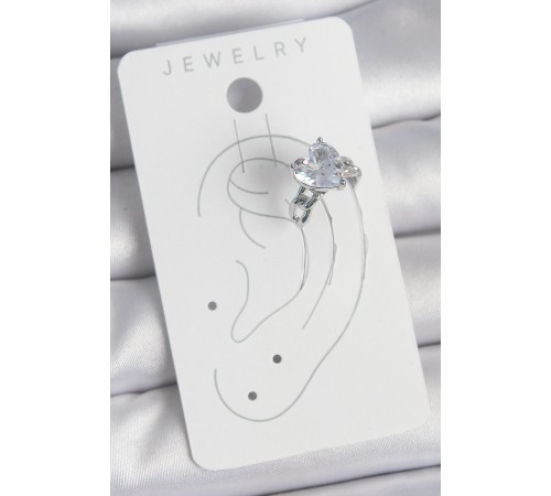 Pirinç Gümüş Renk Zirkon Taşlı Kalp Model Kadın Kıkırdak Küpe