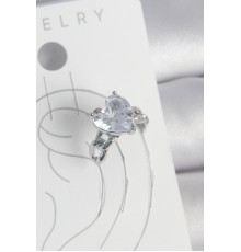 Pirinç Gümüş Renk Zirkon Taşlı Kalp Model Kadın Kıkırdak Küpe