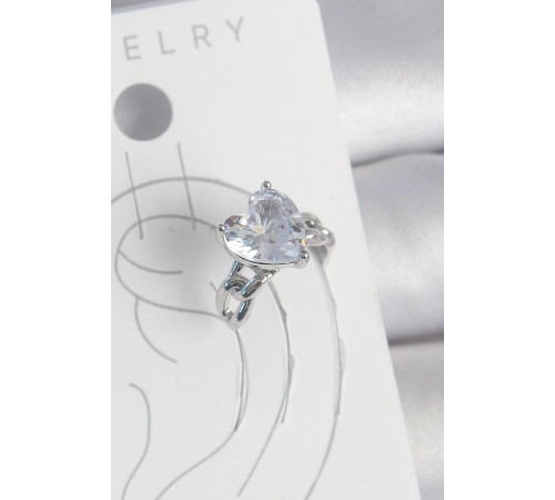 Pirinç Gümüş Renk Zirkon Taşlı Kalp Model Kadın Kıkırdak Küpe