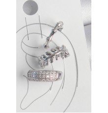 Pirinç Gümüş Renk Zirkon Taşlı 3'Lü Model Yaprak Figür Kadın Kıkırdak Küpe