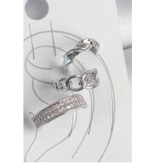 Pirinç Gümüş Renk Zirkon Taşlı 3'Lü Zincir Sarmal Model Kadın Kıkırdak Küpe