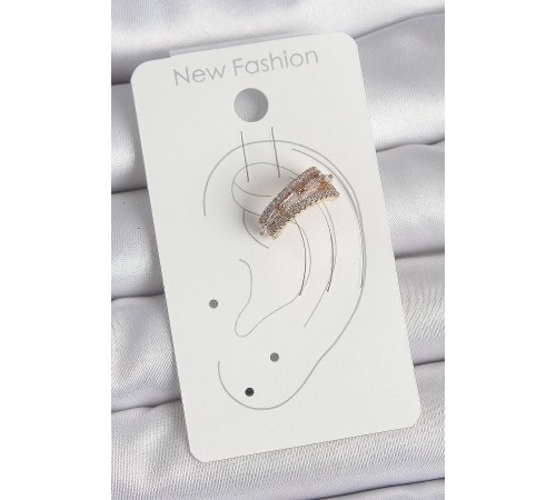 Pirinç Gold Renk Zirkon Taşlı 3'Lü Sıralı Model Kadın Kıkırdak Küpe