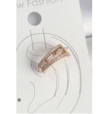 Pirinç Gold Renk Zirkon Taşlı 3'Lü Sıralı Model Kadın Kıkırdak Küpe