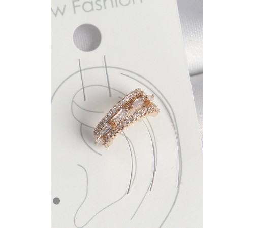 Pirinç Gold Renk Zirkon Taşlı 3'Lü Sıralı Model Kadın Kıkırdak Küpe