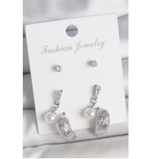 Pirinç Gümüş Renk Sallantılı Zirkon Taşlı Damla Model 3 Çift Kadın Küpe Seti